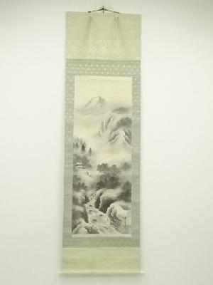 草月筆　水墨山水　肉筆紙本掛軸